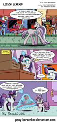 Size: 1000x2150 | Tagged: safe, artist:pony-berserker, minuette, rarity, sweetie belle, oc, oc:longhaul, oc:silver sickle, oc:southern comfort, oc:stirling silver, pony, unicorn, bowling ball, comic, dialogue, levitation, magic, speech bubble, telekinesis