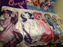 Size: 4032x3024 | Tagged: safe, derpibooru import, fluttershy, pinkie pie, rainbow dash, rarity, stellar flare, twilight sparkle, earth pony, pegasus, pony, unicorn, body pillow design, build-a-bear, plushie