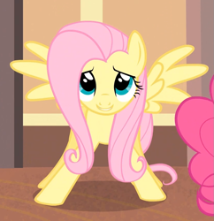 Size: 831x857 | Tagged: safe, screencap, fluttershy, pinkie pie, earth pony, pegasus, pony, rarity takes manehattan, pink tail, solo