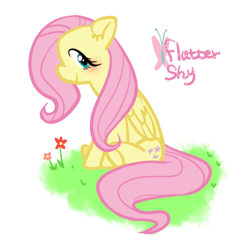 Size: 500x500 | Tagged: safe, artist:cofotory, fluttershy, butterfly, pegasus, pony, name drop, simple background, solo, white background