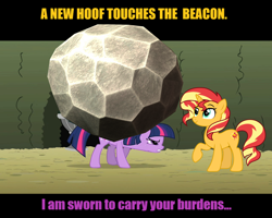 Size: 1280x1026 | Tagged: safe, edit, edited screencap, editor:leonidus, screencap, sunset shimmer, twilight sparkle, oc, oc:beacon, the return of harmony, dialogue, funny, image macro, lydia, meme, meridia, skyrim, text, the elder scrolls