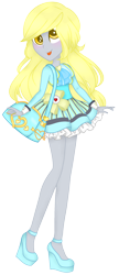 Size: 1168x2704 | Tagged: safe, artist:angelamusic13, derpy hooves, equestria girls, clothes, dress, high heels, platform heels, platform shoes, purse, shoes, simple background, solo, tongue out, transparent background