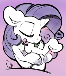 Size: 833x957 | Tagged: safe, artist:ratiodaze, rarity, sweetie belle, pony, unicorn, cuddling, cute, diasweetes, ear fluff, eyes closed, floppy ears, hug, raribetes, smiling, snuggling, sweetielove