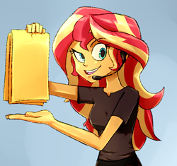 Size: 618x580 | Tagged: safe, alternate version, artist:manic-the-lad, sunset shimmer, better together, equestria girls, a dash of everything, female, headset, patreon, patreon logo, ponified meme, shamwow, solo, vince offer, watermark