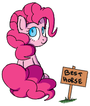 Size: 186x218 | Tagged: safe, artist:mostazathy, pinkie pie, pony, best pony, lowres, sign, sitting, solo