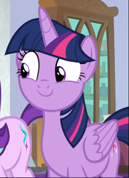 Size: 681x940 | Tagged: safe, screencap, starlight glimmer, twilight sparkle, twilight sparkle (alicorn), alicorn, pony, unicorn, sparkle's seven, cropped, cute, female, mare, offscreen character, smiling, solo focus, twiabetes