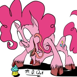 Size: 894x894 | Tagged: safe, artist:m_d_quill, pinkie pie, earth pony, pony, cupcake, solo, wat