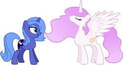 Size: 6000x3159 | Tagged: safe, artist:missgoldendragon, princess celestia, princess luna, alicorn, pony, unicorn, pink-mane celestia, simple background, transparent background, vector, younger