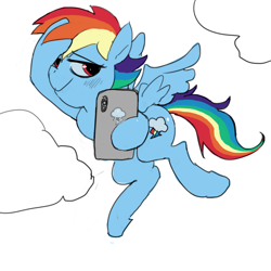 Size: 2800x2800 | Tagged: safe, artist:baigak, derpibooru import, rainbow dash, pegasus, pony, blushing, cellphone, cloud, female, mare, phone, selfie, smartphone, solo