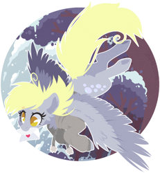 Size: 1002x1084 | Tagged: safe, artist:tenebristayga, derpy hooves, pegasus, pony, clothes, female, fluffy, flying, hoodie, icon, letter, mare, mouth hold, solo, tree