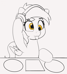 Size: 1280x1409 | Tagged: safe, artist:pabbley, derpy hooves, pegasus, pony, 30 minute art challenge, :p, headphones, silly, solo, tongue out, turntable