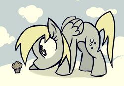 Size: 600x417 | Tagged: safe, artist:undead-niklos, derpy hooves, pegasus, pony, food, muffin, solo