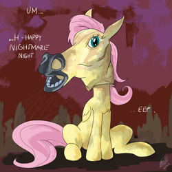 Size: 1024x1024 | Tagged: safe, artist:loreto-arts, fluttershy, pegasus, pony, clothes, costume, eep, hilarious in hindsight, hoers, hoers mask, mask, nightmare night, solo