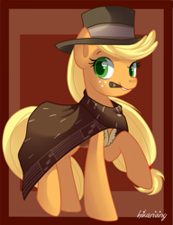 Size: 561x730 | Tagged: safe, artist:hikariviny, derpibooru import, applejack, earth pony, pony, cigar, clothes, hat, poncho, solo, the man with no name, western