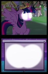 Size: 1029x1581 | Tagged: safe, derpibooru import, twilight sparkle, twilight sparkle (alicorn), alicorn, pony, exploitable, exploitable meme, female, glowing eyes, mare, meme, movie, projector, template, tv meme, twilight projector