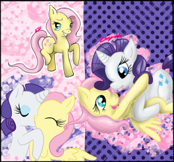 Size: 900x836 | Tagged: safe, artist:mutlu poni, fluttershy, rarity, pegasus, pony, unicorn, female, flarity, kissing, lesbian, shipping