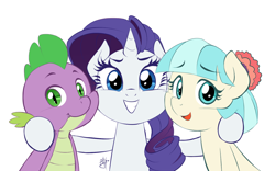 Size: 1200x747 | Tagged: safe, artist:pia-sama, coco pommel, rarity, spike, dragon, pony, unicorn, female, horn, male, mare