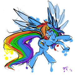 Size: 928x900 | Tagged: safe, artist:fluff-kevlar, derpibooru import, rainbow dash, pegasus, pony, paint splatter, smirk, solo, spread wings