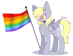 Size: 1024x789 | Tagged: safe, artist:gabbyowo, derpy hooves, pony, chest fluff, cute, derpabetes, gay pride, gay pride flag, implied lesbian, pride, smiling, solo