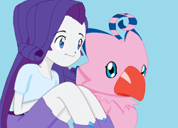 Size: 607x436 | Tagged: safe, artist:elmarcosluckydel96, artist:sakyas-bases, rarity, equestria girls, biyomon, blue background, crossover, digimon, duo, female, piyomon, simple background, trace