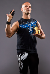 Size: 450x675 | Tagged: safe, applejack, human, appletini, christopher daniels, impact wrestling, irl, irl human, middle finger, obligatory pony, photo, pun, solo, tna, wrestling