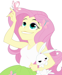 Size: 4250x5140 | Tagged: safe, artist:tyler611, angel bunny, fluttershy, butterfly, equestria girls, rainbow rocks, absurd resolution, simple background, smiling, solo, transparent background, vector