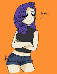 Size: 451x588 | Tagged: safe, artist:alicornicopia01, rarity, human, belly button, clothes, crossed arms, daisy dukes, humanized, midriff, shorts, solo