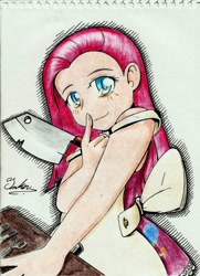 Size: 1280x1770 | Tagged: safe, artist:thearcano13, pinkie pie, human, fanfic:cupcakes, humanized, pinkamena diane pie, solo, traditional art