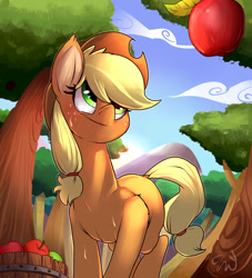 Size: 2000x2200 | Tagged: safe, artist:passigcamel, applejack, earth pony, pony, apple, female, food, mare, solo