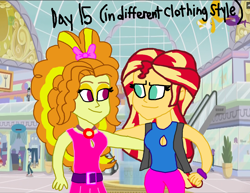 Size: 1900x1470 | Tagged: safe, artist:ktd1993, adagio dazzle, curly winds, some blue guy, sunset shimmer, equestria girls, 30 day otp challenge, alternate clothes, canterlot mall, female, lesbian, shipping, sunsagio