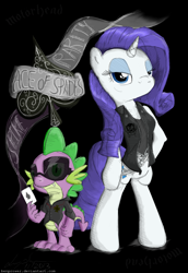 Size: 1000x1450 | Tagged: safe, artist:flutterthrash, rarity, spike, dragon, pony, unicorn, album cover, bipedal, female, heavy metal, male, metal, motorhead, shipping, sparity, straight