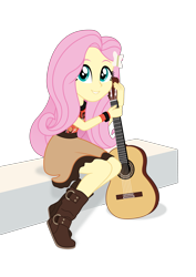 Size: 3307x4677 | Tagged: safe, artist:skycatcherequestria, fluttershy, equestria girls, acoustic guitar, alternate universe, bracelet, guitar, solo