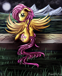 Size: 2148x2640 | Tagged: safe, artist:calebp1716, fluttershy, pegasus, pony, both cutie marks, floppy ears, plot, solo, spread wings