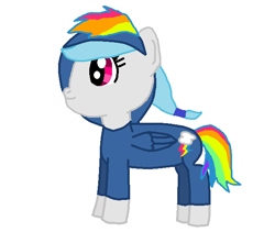 Size: 628x529 | Tagged: safe, artist:nightshadowmlp, derpibooru import, evil pie hater dash, rainbow dash, oc, oc:snowfall wind, pegasus, pony, secrets and pies, clothes, halloween 2018, hoodie, rainbow dash's cutie mark, simple background, smiling, white background