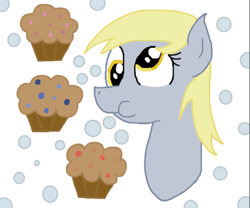 Size: 497x414 | Tagged: safe, artist:cherrycupcake, derpy hooves, bubble, bust, food, muffin, single, solo