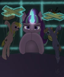 Size: 1280x1536 | Tagged: safe, artist:wynnemieze, starlight glimmer, pony, unicorn, the cutie map, cutie mark vault, gendo pose, glowing horn, horn, marionette, s5 starlight, solo