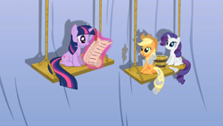 Size: 1365x768 | Tagged: safe, screencap, applejack, rarity, twilight sparkle, earth pony, pony, unicorn, it's about time