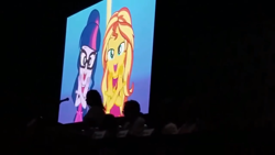 Size: 1280x720 | Tagged: safe, screencap, sci-twi, sunset shimmer, twilight sparkle, better together, equestria girls, i'm on a yacht, crossed arms, duo, rebecca shoichet, san diego comic con, sdcc 2018, youtube link