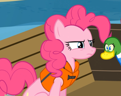 Size: 1141x901 | Tagged: safe, screencap, pinkie pie, duck, earth pony, pony, pinkie apple pie, solo