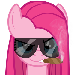 Size: 5000x5000 | Tagged: safe, artist:bobbybrony, derpibooru import, pinkie pie, earth pony, pony, absurd resolution, cigar, female, looking at you, mare, pinkamena diane pie, simple background, smoking, solo, sunglasses, transparent background