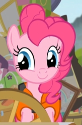 Size: 549x841 | Tagged: safe, screencap, pinkie pie, earth pony, pony, pinkie apple pie, cute, diapinkes, female, happy, lifejacket, mare, smiling, solo