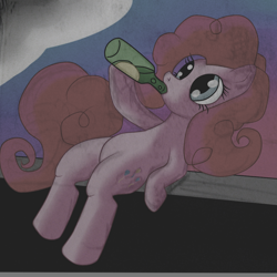 Size: 1024x1024 | Tagged: safe, artist:snus-kun, pinkie pie, earth pony, pony, alcohol, booze, bottle, drinking, solo