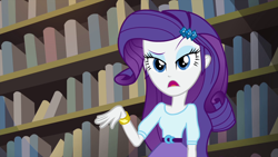 Size: 1280x720 | Tagged: safe, screencap, rarity, equestria girls, friendship games, denial, raised eyebrow, solo