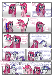 Size: 2480x3508 | Tagged: safe, artist:drhikari, pinkie pie, rarity, earth pony, pony, unicorn, comic:dealing with depression, comic, phone, pinkamena diane pie