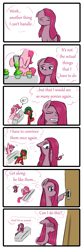 Size: 1181x3508 | Tagged: safe, artist:drhikari, pinkie pie, earth pony, pony, comic:dealing with depression, comic, cupcake, food, key, paper bag, pinkamena diane pie, prehensile mane