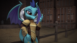 Size: 1920x1080 | Tagged: safe, artist:spikeadage, derpibooru import, princess ember, dragon, 3d, armor, cigar, smoking, solo, source filmmaker