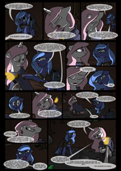 Size: 1240x1754 | Tagged: safe, artist:lunarcakez, princess celestia, princess luna, alicorn, pony, comic:the origins of hollow shades, comic, pink-mane celestia, torch, younger