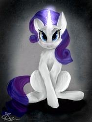 Size: 1200x1600 | Tagged: safe, artist:bunnzee, rarity, pony, unicorn, fluffy, looking at you, magic, sitting, solo