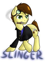 Size: 1323x2071 | Tagged: safe, artist:10art1, derpibooru import, oc, oc only, oc:slinger, earth pony, pony, cigar, monocle, smoking, solo