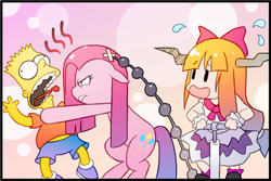 Size: 402x269 | Tagged: safe, artist:sweetsound, pinkie pie, earth pony, pony, bart simpson, context is for the weak, cropped, crossover, ibuki suika, pinkamena diane pie, the simpsons, touhou